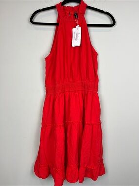 NWT MEROKEETY Halter Neck A-Line Swing Mini Dress Red Size Small